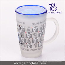 12 oz caneca de vidro grande decalque impresso com tampa da tampa